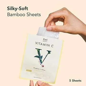 Rael Face Mask Skin Care, Vitamin C Face Masks - Bamboo Facial Sheet Mask, Korean Skincare, with Bri...