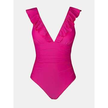 CUPSHE Women One Piece Deep V Neck Ruffled Swimsuit