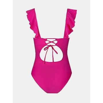 CUPSHE Women One Piece Deep V Neck Ruffled Swimsuit