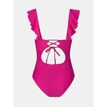 CUPSHE Women One Piece Deep V Neck Ruffled Swimsuit