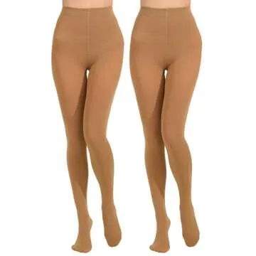 Paralinda 2 Pairs Women's Solid Color Tights 80D, Soft Opaque Microfiber Tights (Sun Tan, L/XL)
