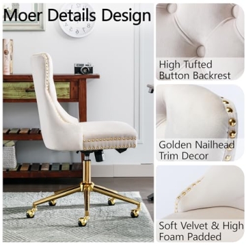 Luxurious Velvet Office Chair with 360 Swivel and Wheels