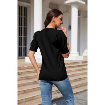 UNCLECAT Women's Puff Short Sleeve Sweaters 2025 Fashion Spring Tops Casual Pullover Shirts Black