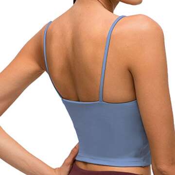 Breathable Summer Workout Tops for Women - Cute Camisole Sports Bras in Light Blue