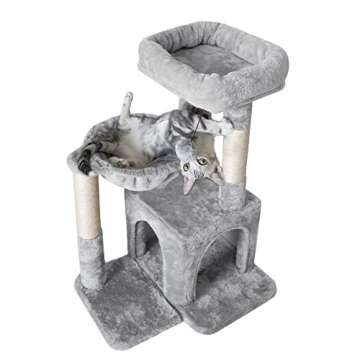 Pesofer Cat Tree, Small Cat Tower with Sisal Scratching Post and Hammock Light Gray