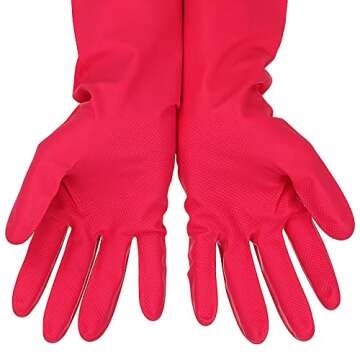 HINSOCHA 3 Pairs Rubber Cleaning Gloves Latex Free Dishwashing Gloves - 13" Reusable Nitrile Gloves Large, Orange+Pink+Red