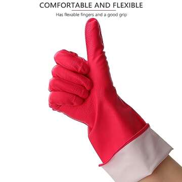 HINSOCHA 3 Pairs Rubber Cleaning Gloves Latex Free Dishwashing Gloves - 13" Reusable Nitrile Gloves Large, Orange+Pink+Red