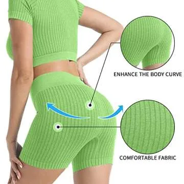 OYS Women's Seamless Workout Set 2 Piece High Waisted Yoga Gym Shorts Outfits Running Active Crop Top Clothes Lightgreen