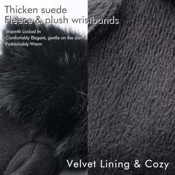 Vagasi Women Touch Screen Gloves, Fleece Lined Winter Gloves for Ladies, Thermal Suede Gloves Fur Cuff for Girls Gifts