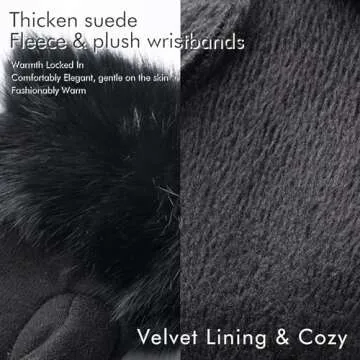 Vagasi Women Touch Screen Gloves, Fleece Lined Winter Gloves for Ladies, Thermal Suede Gloves Fur Cuff for Girls Gifts