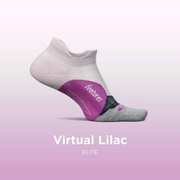 Feetures Elite Light Cushion No Show Tab Ankle Socks - Sport Sock with Targeted Compression - Virtual Lilac, M (1 Pair)