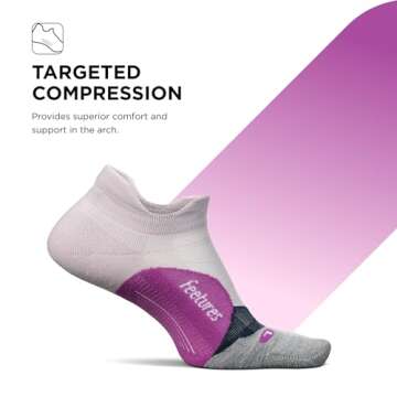 Feetures Elite Light Cushion No Show Tab Ankle Socks - Sport Sock with Targeted Compression - Virtual Lilac, M (1 Pair)