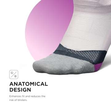 Feetures Elite Light Cushion No Show Tab Ankle Socks - Sport Sock with Targeted Compression - Virtual Lilac, M (1 Pair)