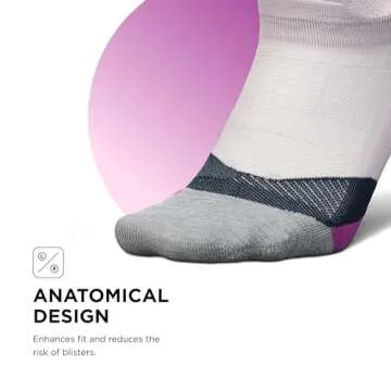 Feetures Elite Light Cushion No Show Tab Ankle Socks - Sport Sock with Targeted Compression - Virtual Lilac, M (1 Pair)