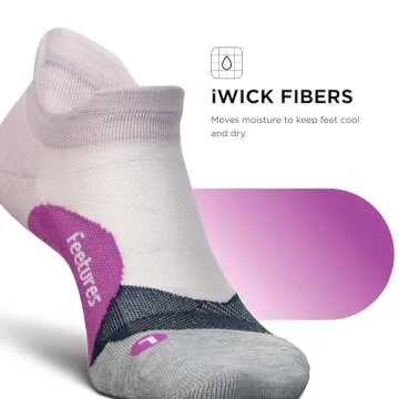 Feetures Elite Light Cushion No Show Tab Ankle Socks - Sport Sock with Targeted Compression - Virtual Lilac, M (1 Pair)