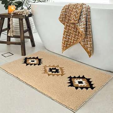 DEXDE Boho Bathroom Rugs Cream Beige Bath Mat Non Slip Moroccan Geometric Bath Rug Luxury Soft Absor...