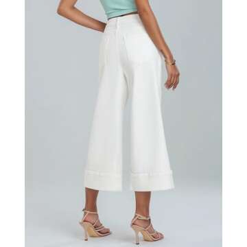 GRAPENT Womens Capris Wide Leg Trouser Pants for Women Wide Leg Cropped Jeans Pants Women Cute Outfits Denim Capris Women's Pants Woman Pants Women's Clothes Color Off White XX-Large Size 20 Size 22