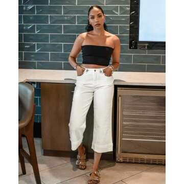 GRAPENT Womens Capris Wide Leg Trouser Pants for Women Wide Leg Cropped Jeans Pants Women Cute Outfits Denim Capris Women's Pants Woman Pants Women's Clothes Color Off White XX-Large Size 20 Size 22