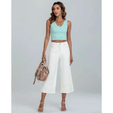GRAPENT Womens Capris Wide Leg Trouser Pants for Women Wide Leg Cropped Jeans Pants Women Cute Outfits Denim Capris Women's Pants Woman Pants Women's Clothes Color Off White XX-Large Size 20 Size 22