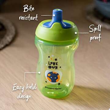 Tommee Tippee Sportee Water Bottle, 10oz, Spill-Proof, Bite Resistant, Kids Drinking Cup - Pack of 3