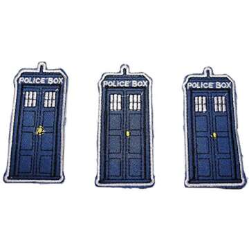 Doctor Who Tardis Police Box 3" Tall Embroidered Iron On Patch Set of 3 Patches