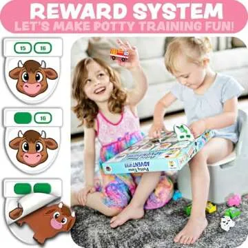 Potty Time Adventures Toddler Potty Training Chart by Lil ADVENTS - 14 Wood Blocks / Stacking Block Toys - Potty Training Advent Game - Behavior Reward Chart, Stickers & Activity Board - Farm Animals