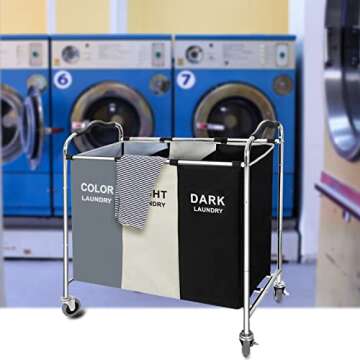 3 Section Laundry Sorter Cart for Easy Laundry Management