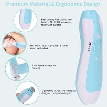 Baby Nail Clipper,Electric Baby Nail Trimmer,Toes Fingernails Care Trimmer with LED Light for Newbor...