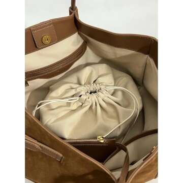 Suede Brown Bag, Medium Suede Tote Bag for Women, Office Work Suede Handbags Vintage Shoulder Purse ...