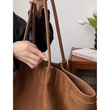 Suede Brown Bag, Medium Suede Tote Bag for Women, Office Work Suede Handbags Vintage Shoulder Purse Everyday Tote