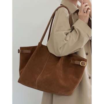 Suede Brown Bag, Medium Suede Tote Bag for Women, Office Work Suede Handbags Vintage Shoulder Purse Everyday Tote