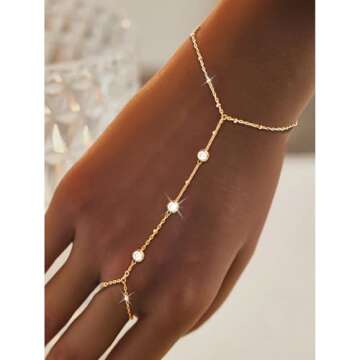 Long tiantian Hand Chain Bracelet Ring Bracelet Hand Chain Gold Bracelets for Women Gifts for Christmas Silver Hand Chain Jewelry for Women Trendy Stocking Stuffers