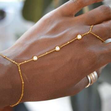 Long tiantian Hand Chain Bracelet Ring Bracelet Hand Chain Gold Bracelets for Women Gifts for Christmas Silver Hand Chain Jewelry for Women Trendy Stocking Stuffers