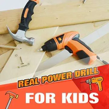 JoyTown Kids Real Power Drill Set - Safe DIY Tool Kit for Children