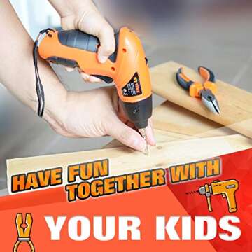 JoyTown Kids Real Power Drill Set - Safe DIY Tool Kit for Children