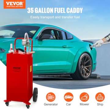 VEVOR Fuel Caddy 35 Gallon, Gas Storage Tank on 4 Wheels, with Manual Transfer Pump, Gasoline Diesel...