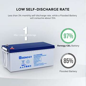 Renogy 12V 200AH Rechargeable Deep Cycle Hybrid GEL Battery for Solar Wind RV Marine Camping UPS Wheelchair Trolling Motor, Maintenance Free, Non Spillable