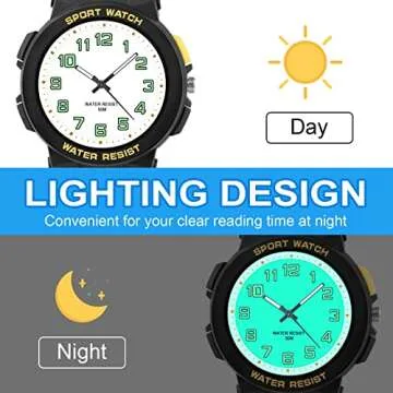 Juboos Kid's Analog Watch for Boys and Girls, Outdoor Sports 5 ATM/ 50M Waterproof Childrens Watch with Light, Easy-to-Read Time Teaching Large Dial