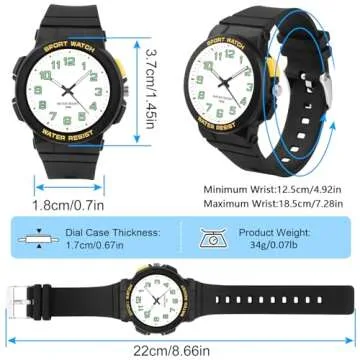 Juboos Kid's Analog Watch for Boys and Girls, Outdoor Sports 5 ATM/ 50M Waterproof Childrens Watch with Light, Easy-to-Read Time Teaching Large Dial