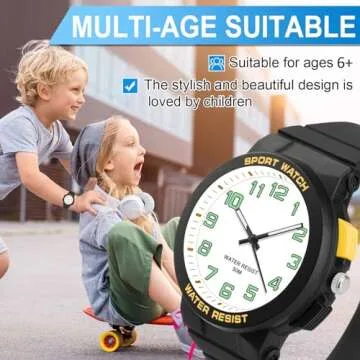 Juboos Kid's Analog Watch for Boys and Girls, Outdoor Sports 5 ATM/ 50M Waterproof Childrens Watch with Light, Easy-to-Read Time Teaching Large Dial