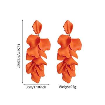 Just Follow Long Acrylic Rose Petal Earrings Dangle Exaggerated Flower Earrings Drop Statement Floral Tassel Earrings for Women (Long Acrylic Rose Petal Earrings-Orange)