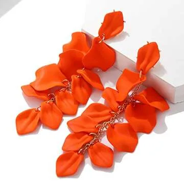 Just Follow Long Acrylic Rose Petal Earrings Dangle Exaggerated Flower Earrings Drop Statement Floral Tassel Earrings for Women (Long Acrylic Rose Petal Earrings-Orange)