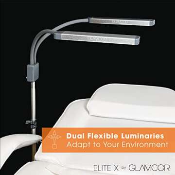 GLAMCOR Elite X Table Top Light Kit: HD Daylight LED Lighting for Lash Techs, Estheticians, & Content Creator Essentials | Adjustable Tripod Led Light & Portable Light with Dual Flexible Arms
