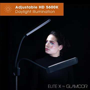 GLAMCOR Elite X Table Top Light Kit: HD Daylight LED Lighting for Lash Techs, Estheticians, & Content Creator Essentials | Adjustable Tripod Led Light & Portable Light with Dual Flexible Arms