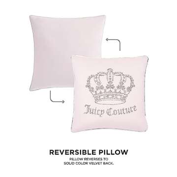 Juicy Couture - Decorative Accent Pillow, Velvet Rhinestone Crown, Premium Reversible Throw Pillow, Living Room and Bedroom Décor, Measures 20" x 20", Pink Blush