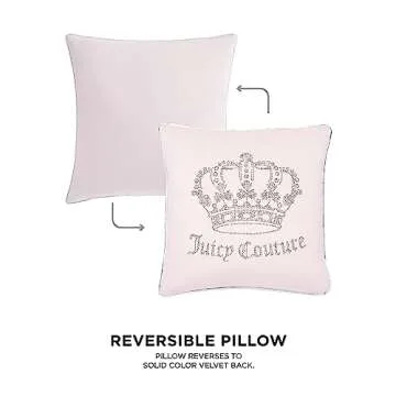 Juicy Couture - Decorative Accent Pillow, Velvet Rhinestone Crown, Premium Reversible Throw Pillow, Living Room and Bedroom Décor, Measures 20" x 20", Pink Blush