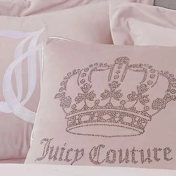 Juicy Couture - Decorative Accent Pillow, Velvet Rhinestone Crown, Premium Reversible Throw Pillow, Living Room and Bedroom Décor, Measures 20" x 20", Pink Blush
