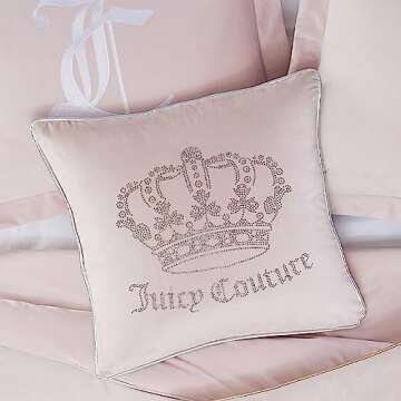 Juicy Couture - Decorative Accent Pillow, Velvet Rhinestone Crown, Premium Reversible Throw Pillow, Living Room and Bedroom Décor, Measures 20" x 20", Pink Blush