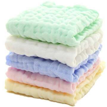 Soft Muslin Baby Washcloths - 5 Pack for Newborns