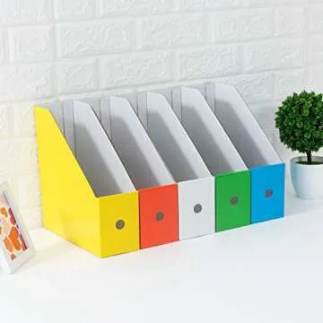 Foldable Desk File Holder Organizer Sturdy Cardboard Magazine Storage Box Document Rack with Blank Label Stickers for Home School Office (15, Multicolor)